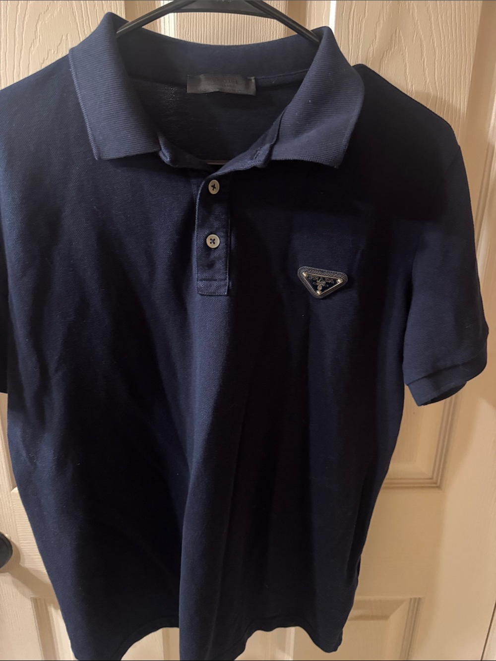 Prada Men's Dark Navy Polo with Triangle Logo